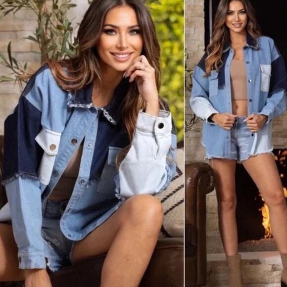 Unbranded Jackets & Blazers - Denim Colorblock Shacket